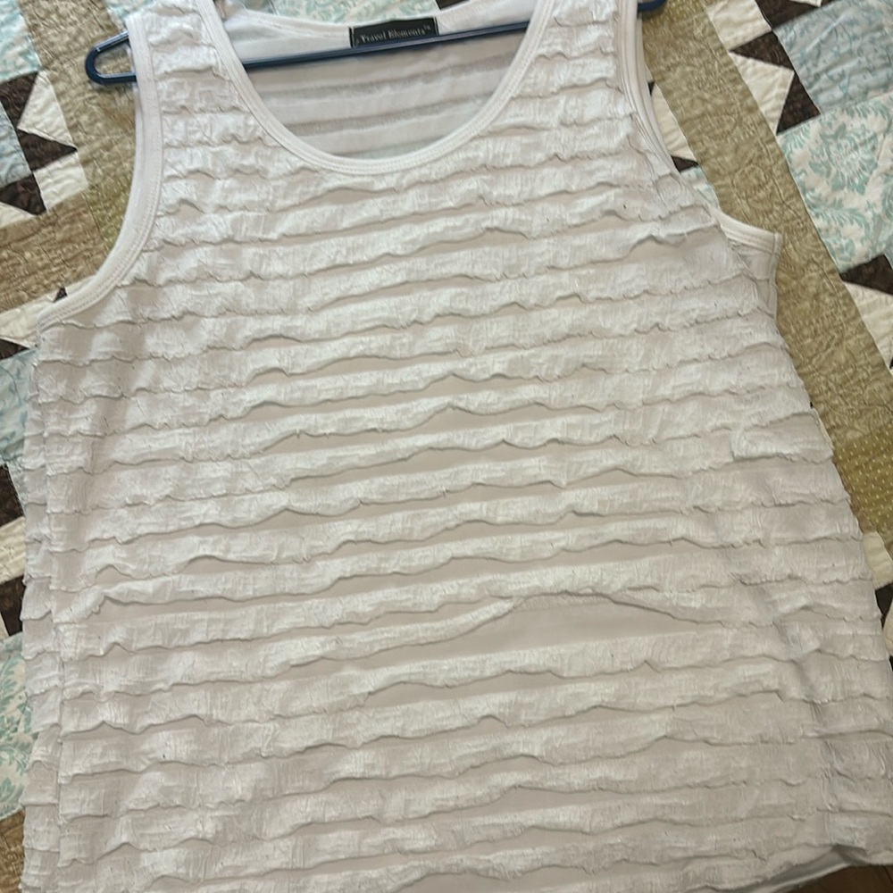 Travel elements sleeveless tank top eyelash ruffles in white Large size
